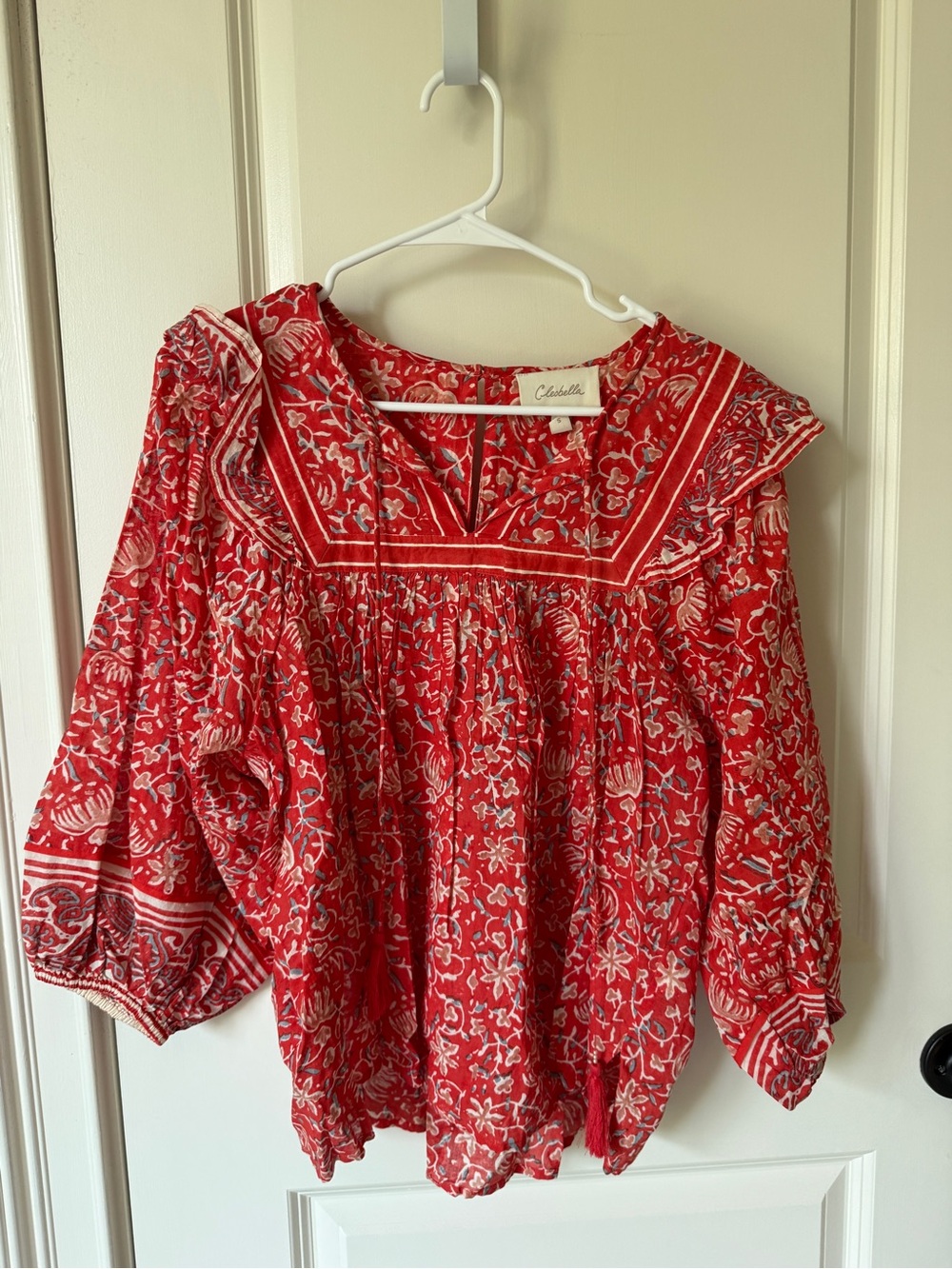 NWOT Cleobella Red Floral Peasant Top with Cream Accents